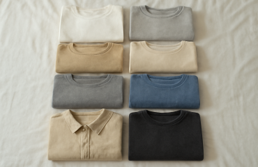 10 vêtements pliés disposés sur lit