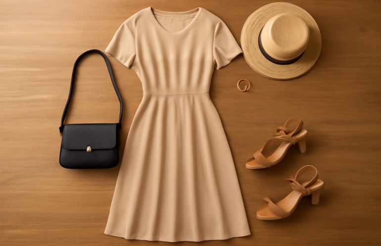 Comment moderniser une robe midi neutre avec des accessoires ?