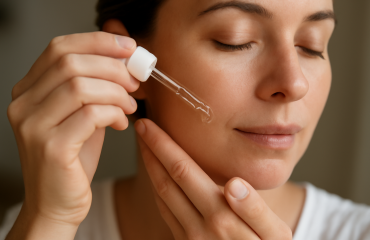 paire de mains appliquant sérum visage le matin