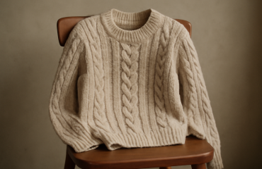 pull en laine posé sur chaise en bois