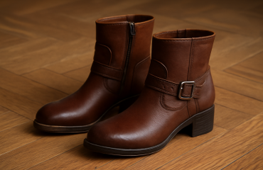 paire de bottines posee sur parquet en bois