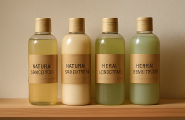 bouteilles de shampooing naturelles sur étagère