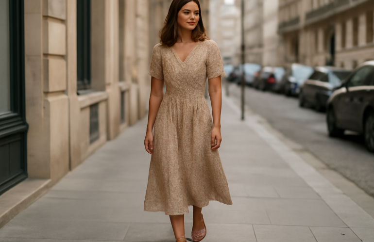 femme portant robe midi et sandales en ville