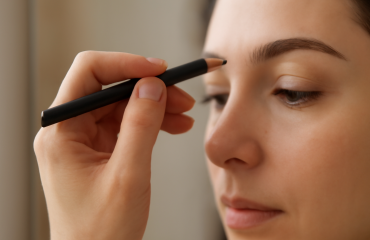 main dessinant sourcil avec crayon sur miroir