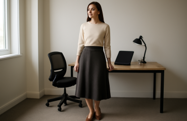 femme portant jupe midi près d'un bureau