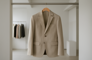 veste neutre suspendue dans boutique epuree