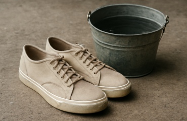 baskets en tissu posées près d'un seau d'eau