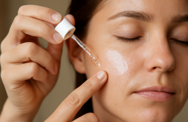 main appliquant sérum puis crème solaire visage