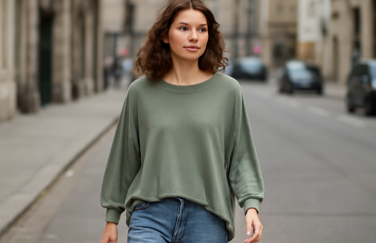 personne portant un top ample en rue