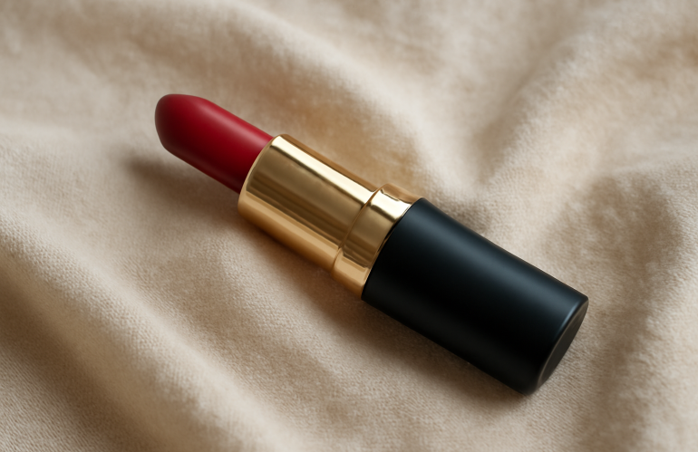 tube de rouge a levres sur tissu