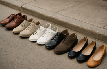 paires de chaussures alignées sur trottoir