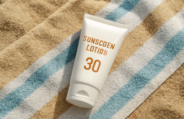 creme solaire pose sur une serviette de plage