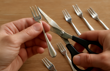 mains coupant petites fourches aux pointes