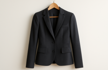 blazer cintré suspendu sur cintre clair