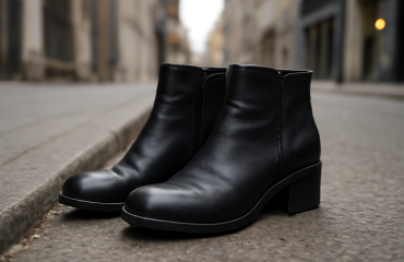 paire de bottines posée sur trottoir urbain