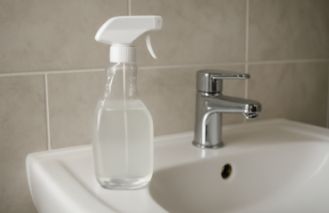 flacon de nettoyant posé près du lavabo