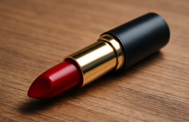 tube de rouge posé sur table en bois