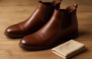 bottines en cuir et chiffon d'entretien