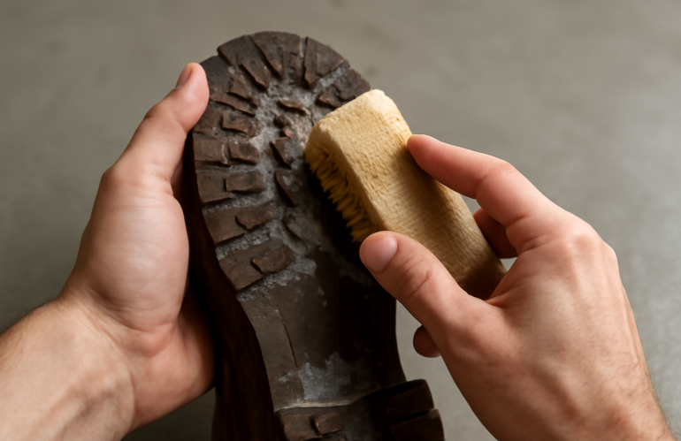 mains frottant semelle de chaussure