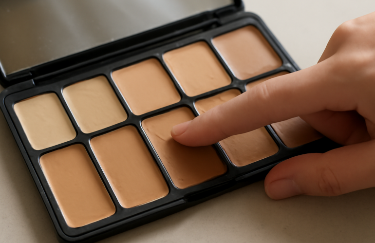 palette crème ouverte avec doigts appliquant