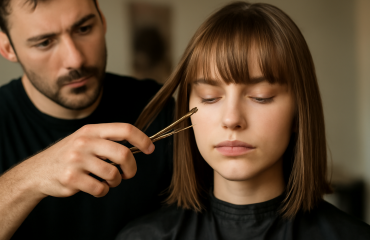 coiffeur coupant une frange a sec