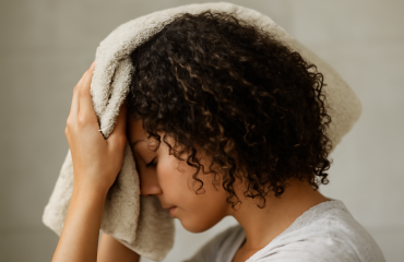 serviette absorbant eau sur cheveux bouclés