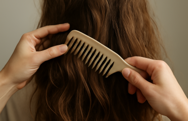 mains démêlant cheveux avec peigne large