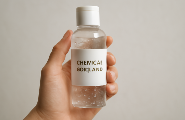 main tenant flacon d'exfoliant chimique