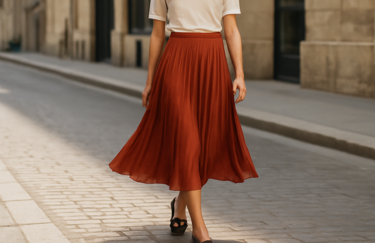 jupe midi fluide portee en rue