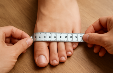 main mesurant largeur d'un pied avec ruban