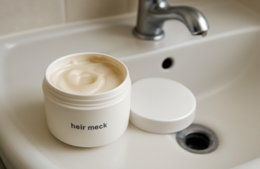 pot de masque capillaire ouvert sur lavabo