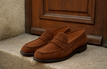 paire de mocassins posée près d'une porte