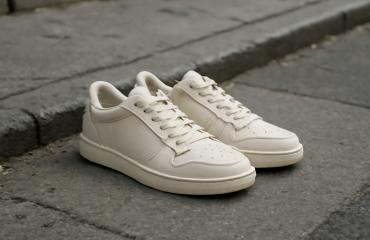 paire de baskets posée sur trottoir urbain