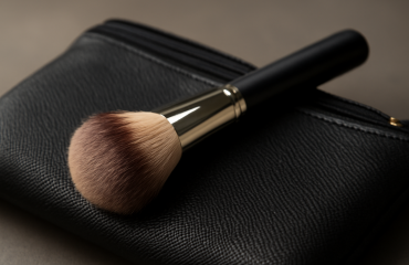 pinceau teint posé sur une trousse de maquillage