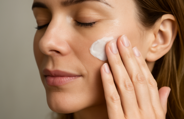 main appliquant crème sur joue