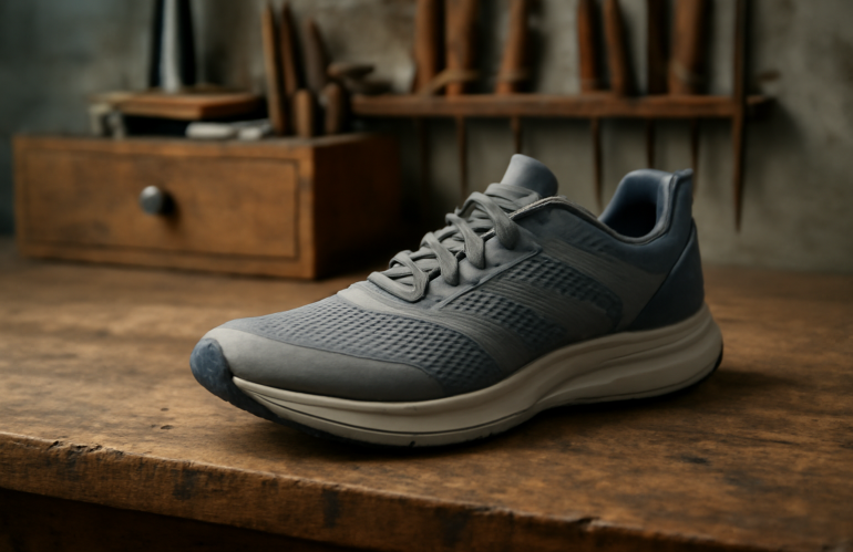 chaussure sportive posée près d'un établi
