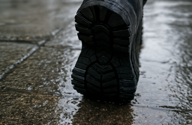 semelle de chaussure sur trottoir mouillé