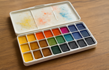 palette aux tons lumineux ouverte sur table