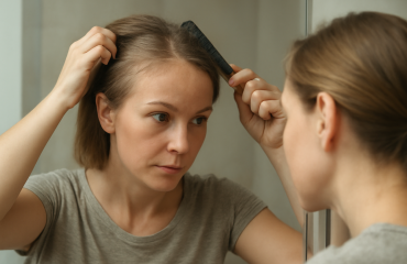 femme coiffant cheveux fins devant miroir