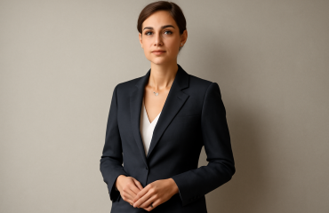 tailleur avec bijoux discrets poses a cote