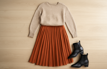 jupe plissee avec pull et bottines disposees