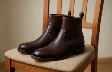 bottines en cuir posees sur une chaise