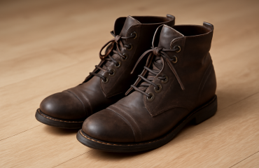 bottes posees sur un sol en bois clair