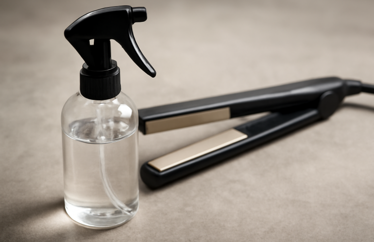 flacon spray pres d un fer a lisser