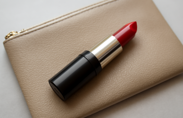 tube de rouge sur une pochette maquillage