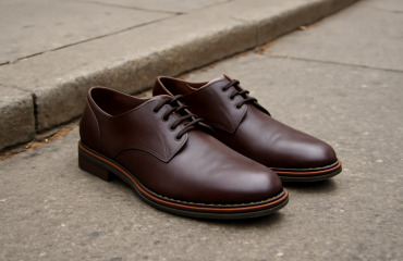 paire de derbies posees sur trottoir urbain