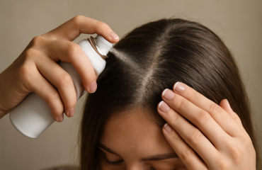 mains saupoudrant shampooing sec sur racines