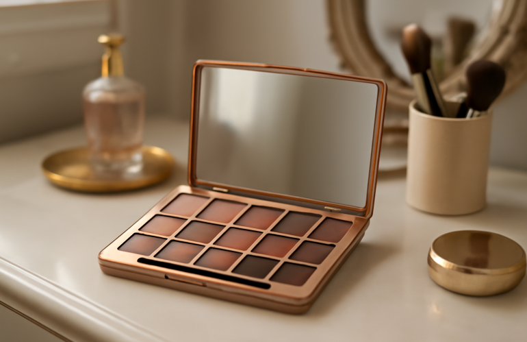 palette ouverte sur une coiffeuse elegante