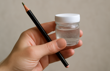 main tenant crayon et petit pot de gel