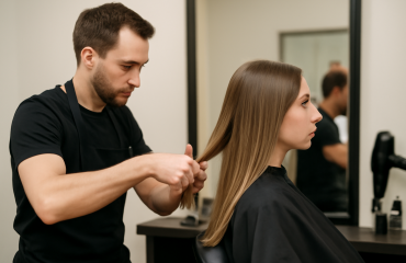 coiffeur coupant pointes devant miroir